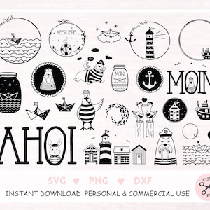 Archivo de trazador mar SVG gaviota archivo de corte Cricut Hola SVG DXF marítimo náutico paquete archivo gráfico gaviota barcos motivos marinos vacaciones verano