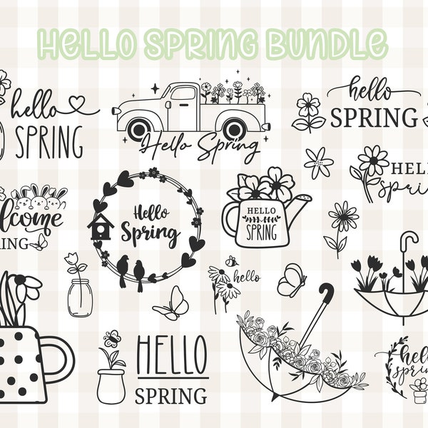 Hello Spring Plotter File SVG Spring Florall Botanical Wreath Cricut Sprin g Plotting Butterfly Bird Floral Spring Gifted Flowerful Spring