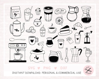 Coffee cups SVG File Coffee SVG Coffee Love svg Coffee Cup with heart svg Coffee mug Svg, Files for Silhouette, Cricut, eps, png, dxf