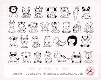 Arquivo de plotter de corpo de animal Svg Dxf Png Jpg Pdf Unicórnio Cricut Coelho Silhueta Veado Vinil Arquivo de corte a laser Preguiça Clipart Lama Coala Urso