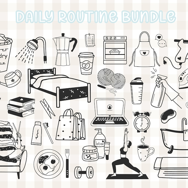 Daily Routines Doodle Set, Reminders, Lifestyle icons, Calendar, Bullet Journal Cliparts, Daily Routines, Transparent PNG, SVG, To-Do List