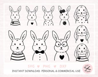 Plotterdatei Bunny cute animals for kids Spring gift Cute bunny Svg Rabbit  svg-for-cricut Easter Rabbit with Flowers svg files for cricut