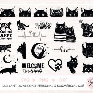 26 schwarze Katzen Plotterdatei SVG Kätzchen SVG, Katzen Cricut Canvas Silhouette