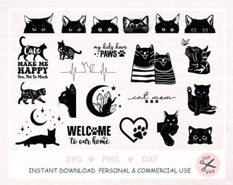 26 Black Cats Plotter File SVG  Kitten Svg,  Cats Cricut  Canvas Silhouette