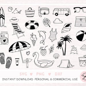 Pacchetto SVG spiaggia, vita da spiaggia, palma, DXF, estate, tropicale, file di taglio, sole, delfino, Cricut, silhouette estiva, file plotter SVG