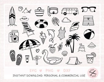 Paquete SVG de playa, natación, vida playera, Svg, palmera, DXF, verano, tropical, archivo de corte, sol, delfín, Cricut, silueta, verano, archivo de trazador SVG