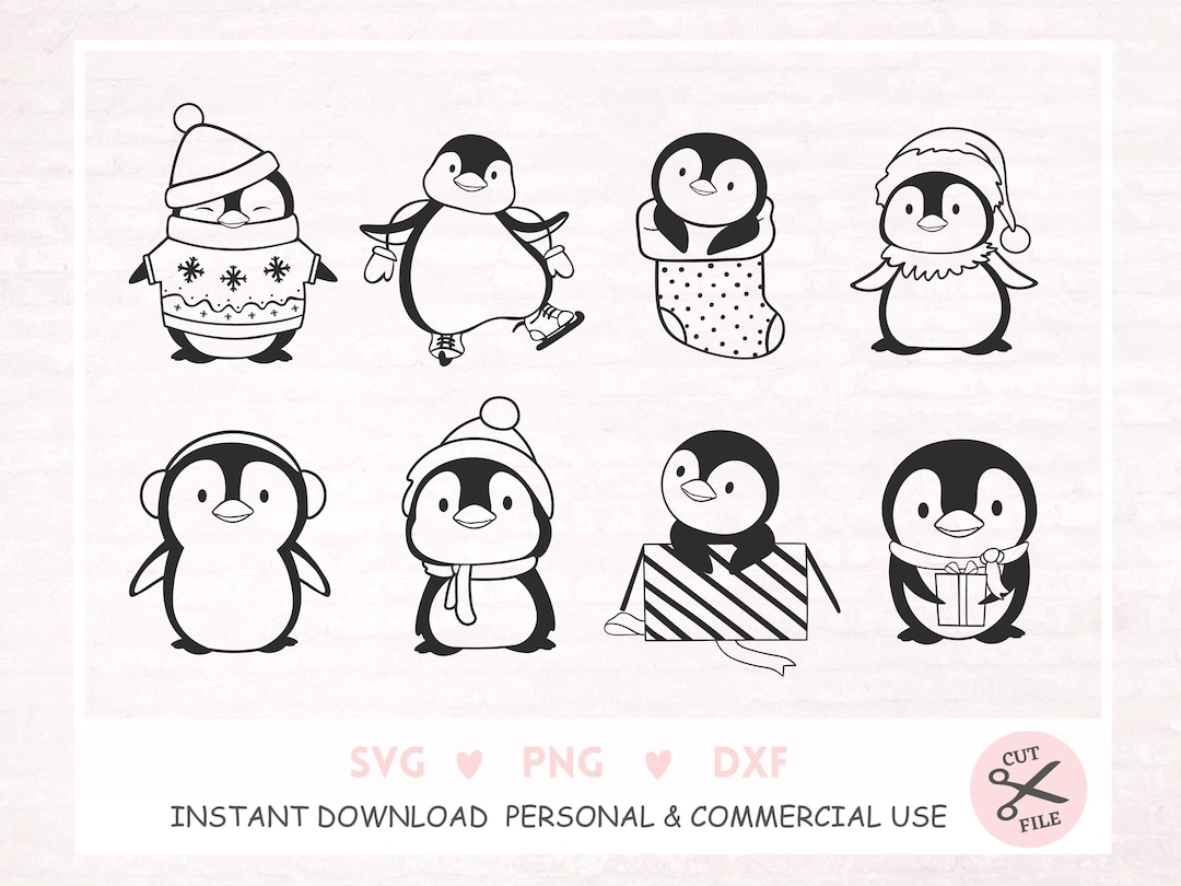 Cute Penguin Plotter File Svg Dxf Png Eps Jpg Pdf Winter Cricut Baby ...