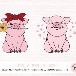 Fichiers Svg de cochon pour cricut Animal de ferme fleur mignon floral cochon cochon porcelet ferme clipart bétail vecteur téléchargement png, imprimable, dxf