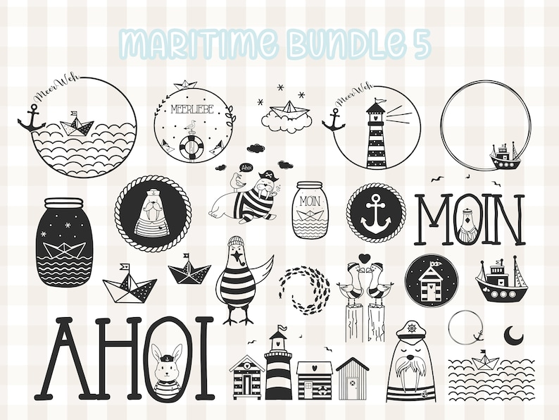 Plotter file sea svg seagull cutting file cricut Hello svg dxf maritime nautic bundle file graphic seagull ships sea motifs vacation summer zdjęcie 1