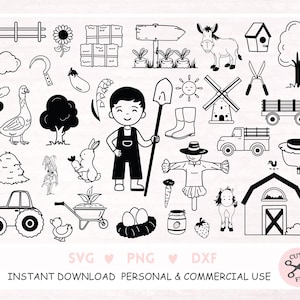 Animal Farm Plotter File Svg  For Cut File Farm Animal Coloring ,Clipart ,animal for kid cow pig duck cartoon hand drawn style svg dxf png