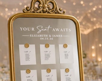 Wedding Seating Chart Decal for Mirror | Your Seat Awaits | Personalized Vinyl Decal