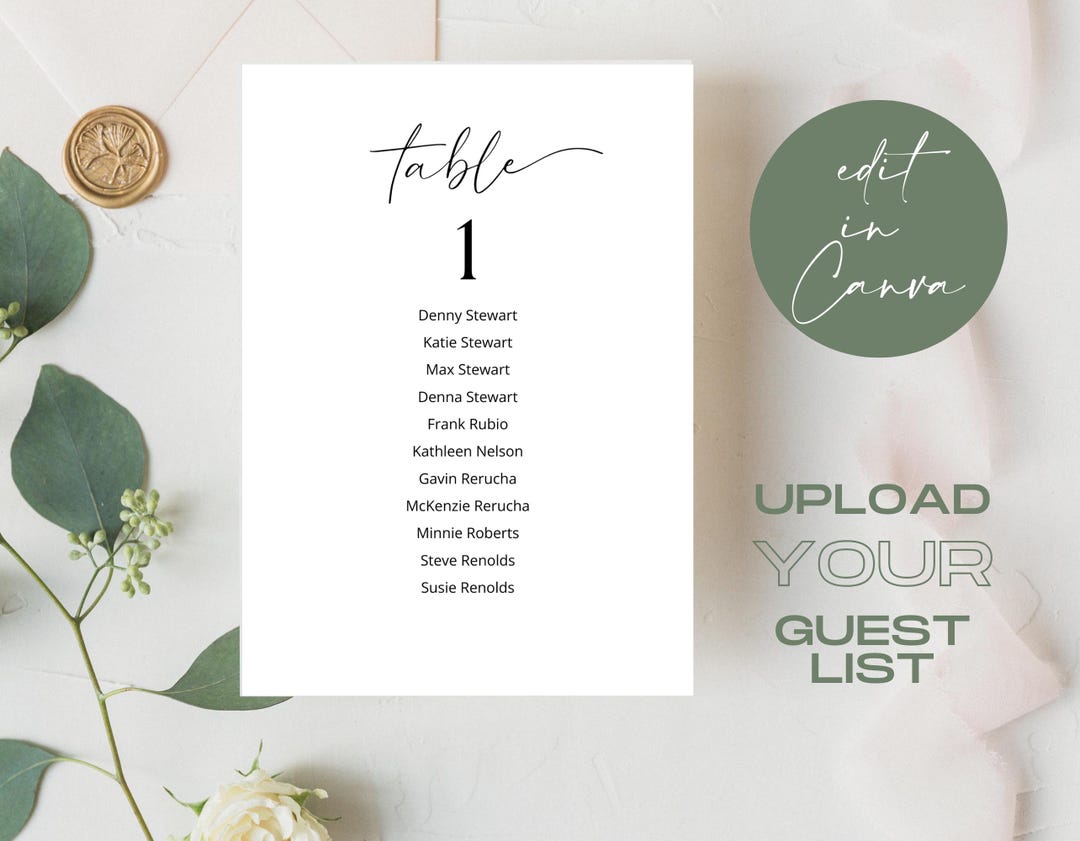Wedding Seating Chart Template: Elegant Table Assignment (canva ...