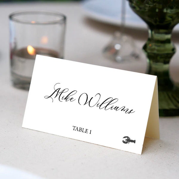 Tarjetas de lugar impresas con fuentes personalizadas - Nombres de invitados personalizados Tarjetas de lugar de boda - Tarjetas de lugar simples y clásicas para bodas