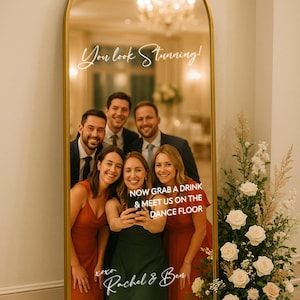 Selfie Mirror - Sign Decal - Wedding Mirror Decal - Custom Vinyl Wedding Welcome Sign - Personalized Mirror Signage