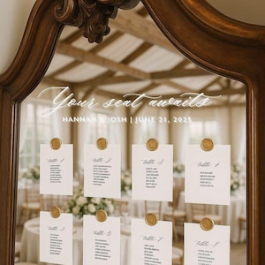 Hochzeitsspiegel Sitzplan Aufkleber | "Ihr Sitzplatz erwartet" | Personalisiertes Vinyl Schild für Hochzeit, Glas, Spiegel oder Acryl