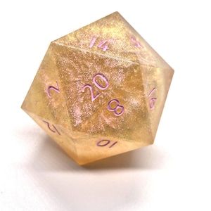 Champagne- Chonk d20 dnd dice- Sharp edged resin jumbo dice- 35mm