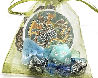 D&D Class Loot Bags- Random grab bags for dnd, ttrpg- stickers, dice, tokens, meeples