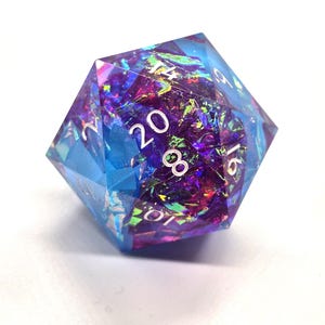 Yumi Holo- Chonk d20 dnd dice- Sharp edged resin jumbo dice- 35mm