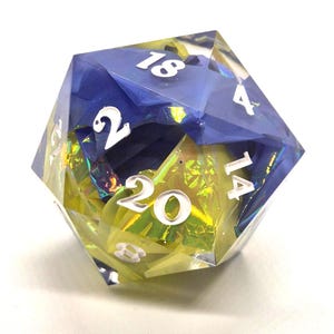 Giant Holo- Chonk d20 dnd dice- Sharp edged resin jumbo dice- 45mm