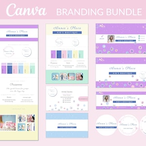 Canva Branding kit template, pastel theme for kids shops, bakeries, candles, beauty, fashion, websites, DIY Logo Business Card Social Media