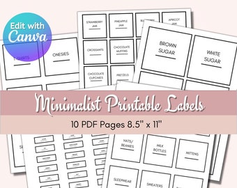 Afdrukbare en bewerkbare huislabels| Bewerken in Canva| 10 etiketformaten, 10 pagina-etiketten | Minimalistische en praktische etiketten | Labelsjabloonbundel