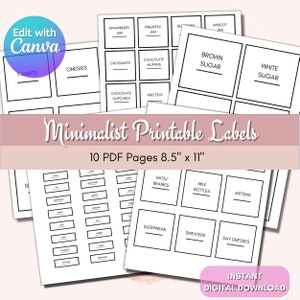 Afdrukbare en bewerkbare huislabels| Bewerken in canvas| 10 labelformaten, 10 paginalabels | Minimalistische en praktische labels | Bundel labelsjabloon