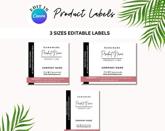 Product label template, minimalist practical editable labels for your home business in 3 sizes product labels, Canva editable label template