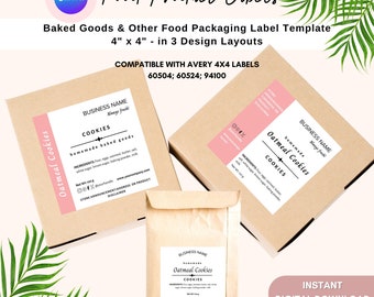 Editable 4x4 Canva label templates, home-baked goods label, cottage food, ingredient and home business products label in 3 layouts