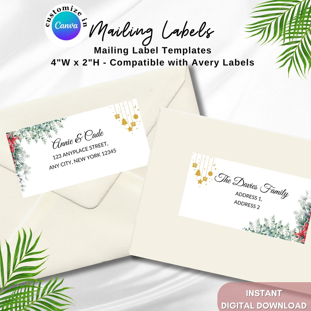 Editable Christmas Mailing Address Label Canva Template 4x2 Etsy
