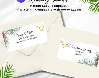 Editable Christmas Mailing Address Label, Canva Template 4x2, Printable and customizable mailing label, Shipping address label for Christmas