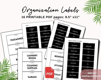 Home organization labels, Minimalist and practical printable 16-page  home labels, For kitchen ingredients, spices, drawers or home moving