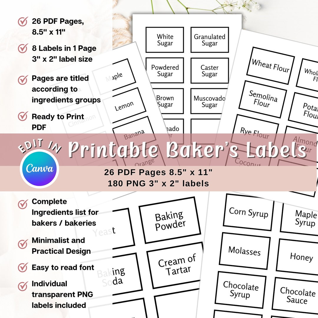Editable Printable Labels for Bakers and Bakeries Edit in Etsy