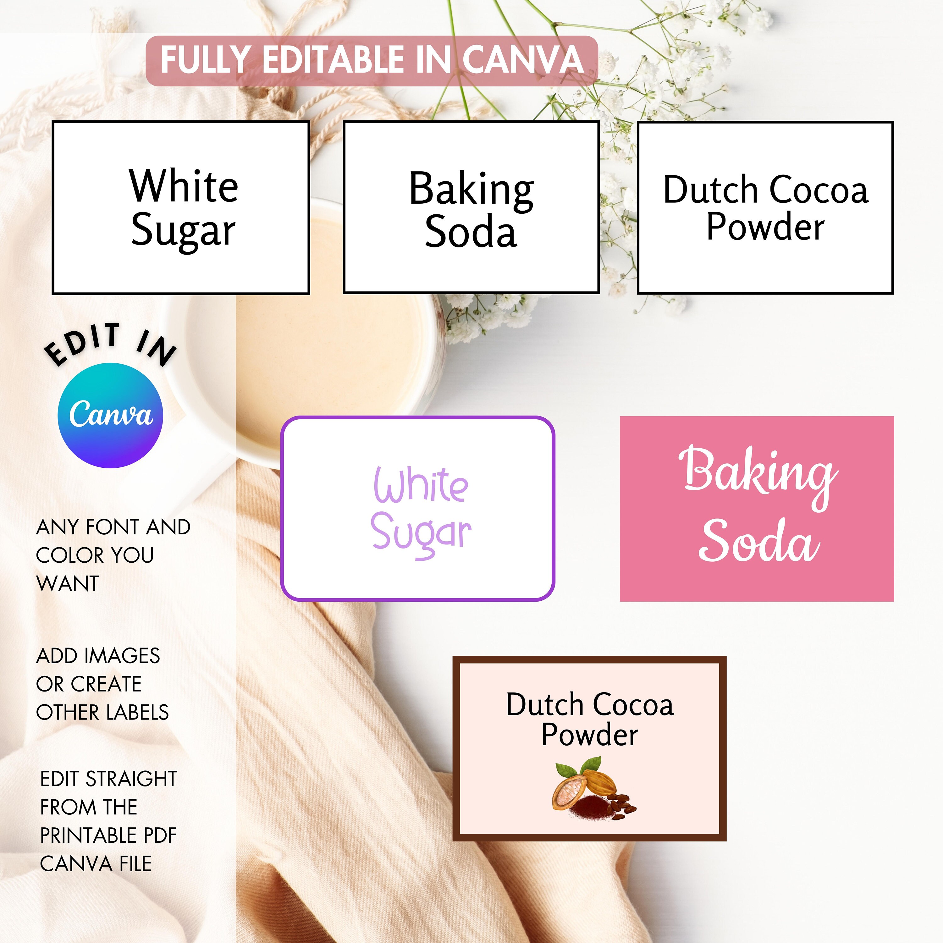 Baking Labels Printable and Editable Canva Label Template Bundle for ...