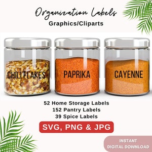 Printable Home Labels, SVG Storage Pantry and Spice Labels in svg png and jpg files, Digital svg bundle cut files, Home organization labels