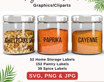 Printable Home Labels, SVG Storage Pantry and Spice Labels in svg png and jpg files, Digital svg bundle cut files, Home organization labels