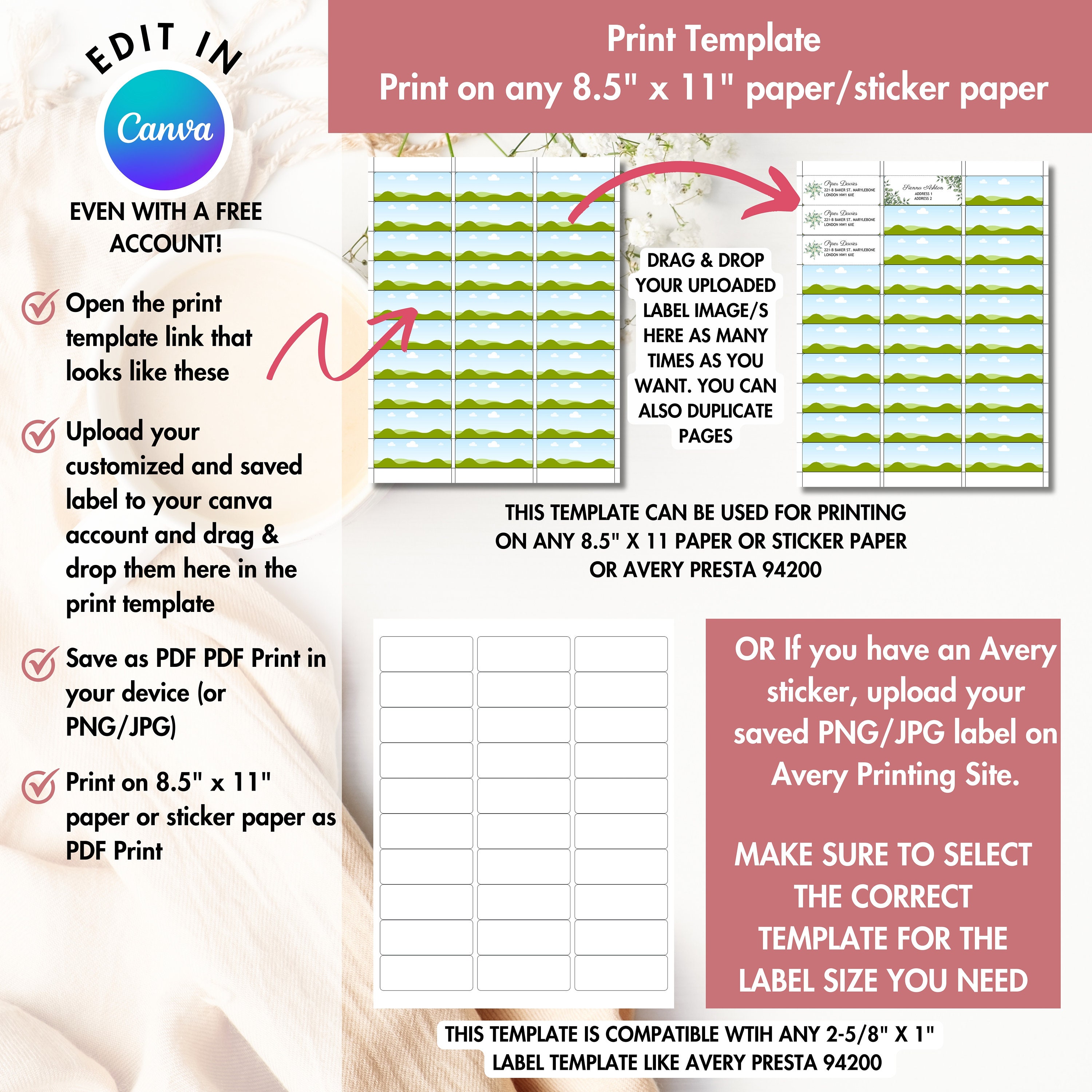 Editable Address and Return Label Canva Template, Compatible With Avery ...