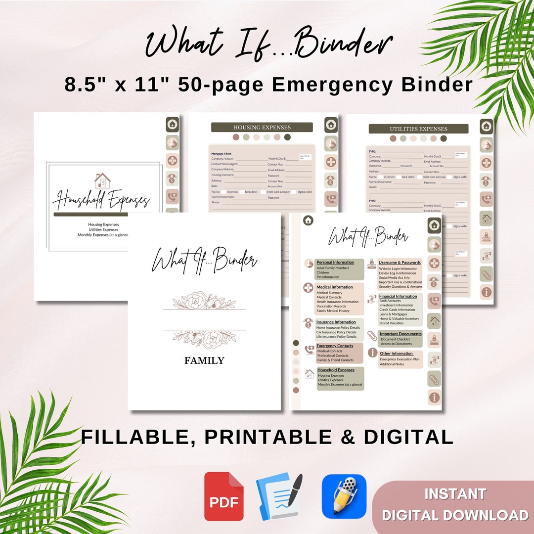 What If Planner, Printable and Fillable Emergency Binder in PDF ...