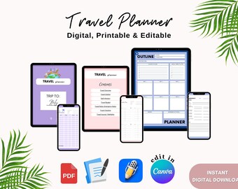 Travel Planner digital travel organizer for Notability Goodnotes or PDF Printable & Canva Editable Travel Itenerary Digital Holiday Planner