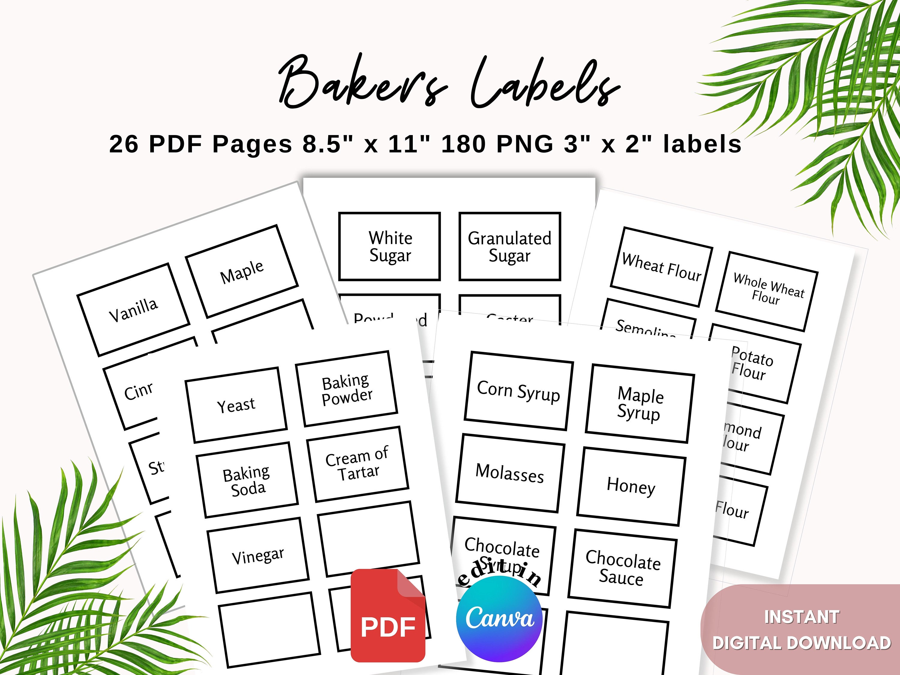 Baking Labels Printable and Editable Canva Label Template Bundle for ...