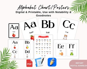 Alphabet Poster and Flash Cards Wall  Decor Printable & Digital ABC Poster for Preschool Kindergartener Homeschool Daycare Toddler Learning