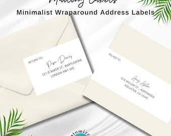 Mailing labels, Editable Canva template, Minimalist printable wraparound envelope address label, Avery 22838, 80506 8217,  7-17/20x1-3/4