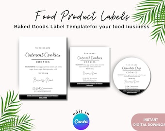 Home baked goods label template, minimalist practical editable labels for your food business and baked products in 3 sizes product labels