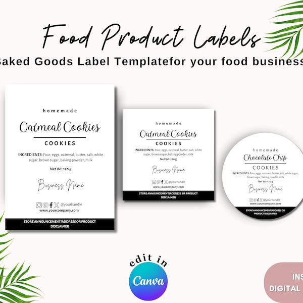 Home baked goods label template, minimalist practical editable labels for your food business and baked products in 3 sizes product labels