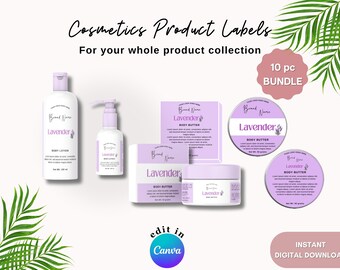 Cosmetics Product labels Editable in Canva, Product Collection Label Templates for Skincare Beauty Branding Body Butter Labels