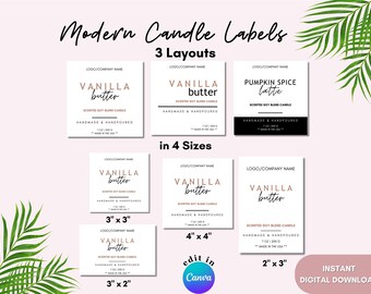 Editable Candle Labels in Canva Template Bundle, Modern minimalist practical candle labels for small business, DIY candle label sticker
