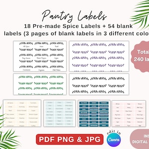 Lot d'étiquettes de modèles imprimables et modifiables pour garde-manger Pour la maison, la cuisine, les pots à épices, les ingrédients, les bougies et l'emballage de produits