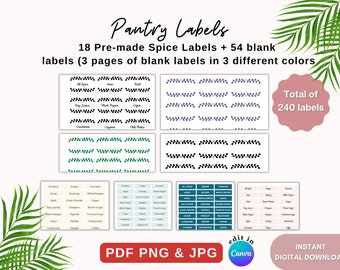 Pantry Labels Printable and Editable Canva Template Label Bundle For home, kitchen, spice jars, ingredients, candle and product packaging