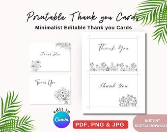 Thank You Cards, Printable Minimalist card| Thanks for Gifts, Orders, Support, Attendance and Package Inserts| Personalize in Canva