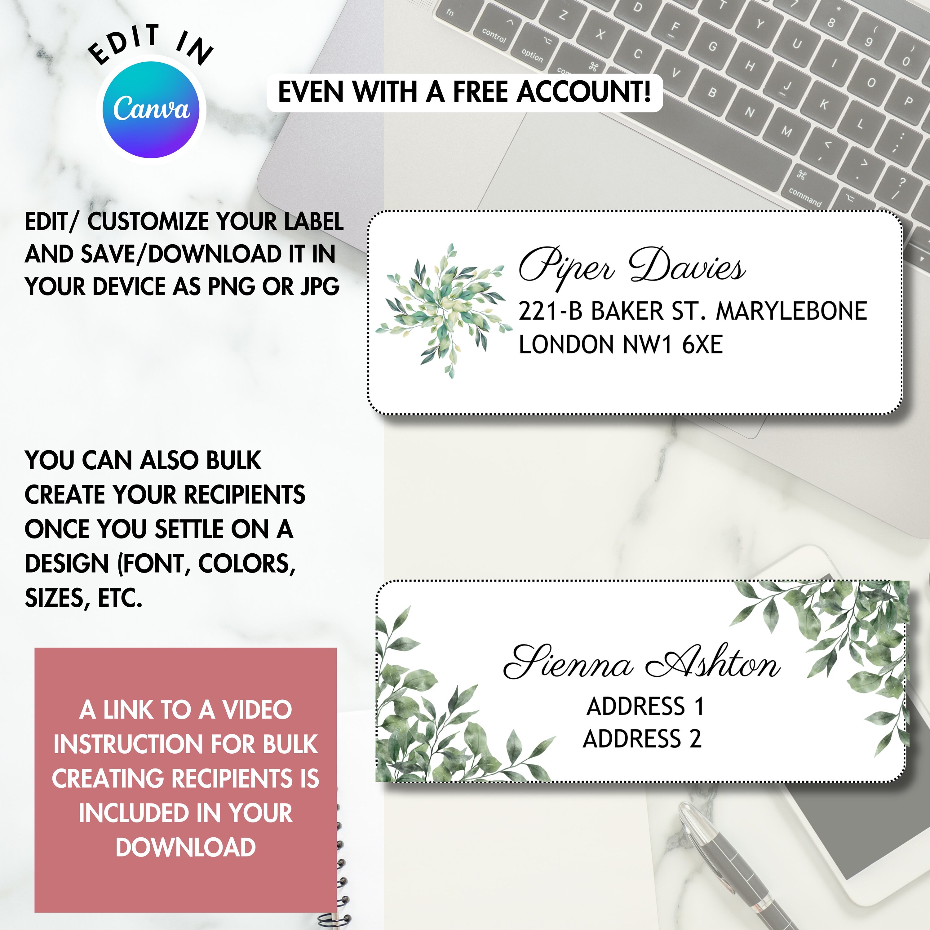 Editable Address and Return Label Canva Template, Compatible With Avery ...