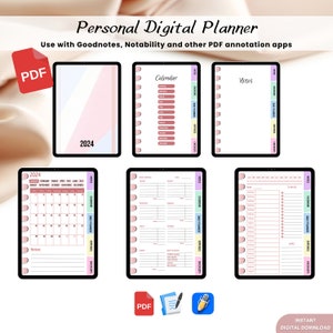 Personal digital planner, 2024 Dated monthly calendar, Daily planner and Weekly expenses inserts, Goodnotes and Notability digital journal